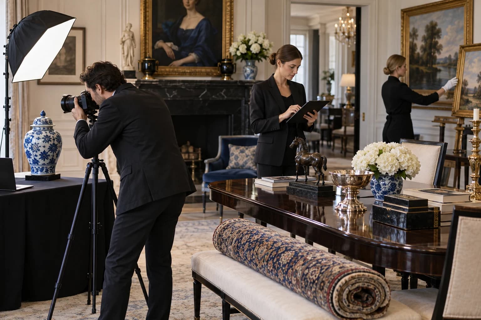 Professional team photographing and cataloging fine art, furnishings, and estate contents