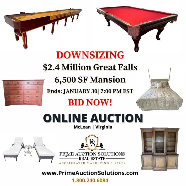 Downsizing: $2.4 Million Great Falls 6,500 SF Mansion Auction — featured auction photograph