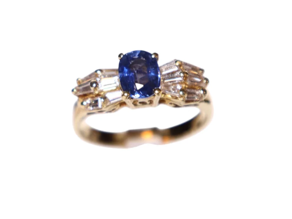 #7 • Vivid Ceylon Sapphire & Baguette Diamond Ballerina Ring in 18kt Gold