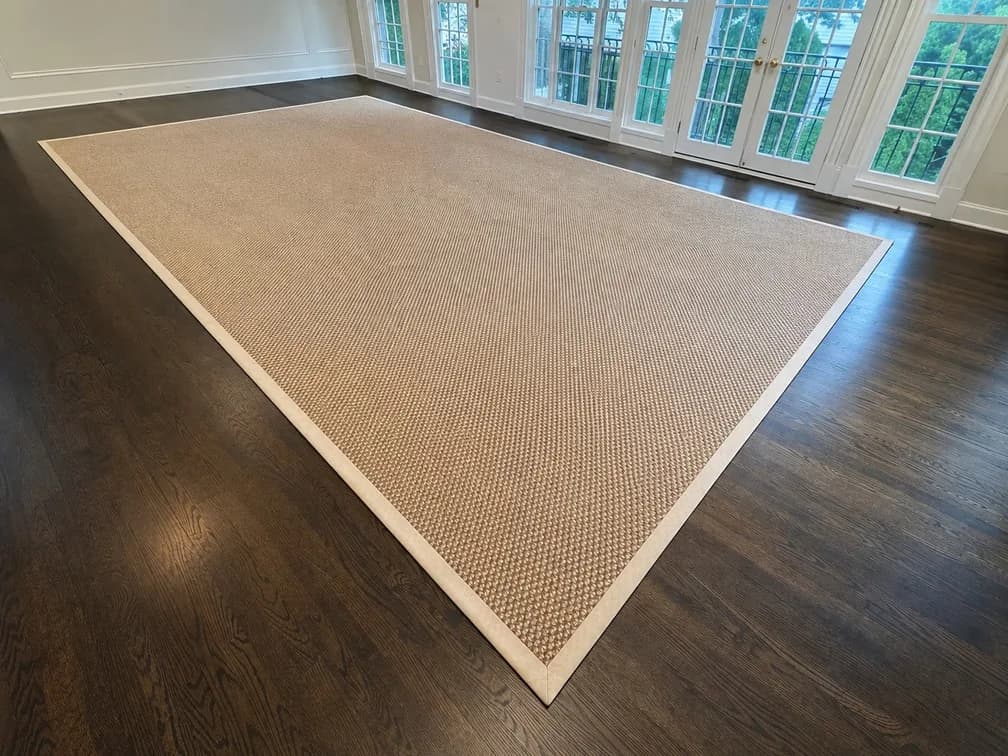 #7452 • $8,500 Custom Commisioned Rug Neutral SisalTextured Area Rug with Wide Contrasting Binding, 13' x 28'