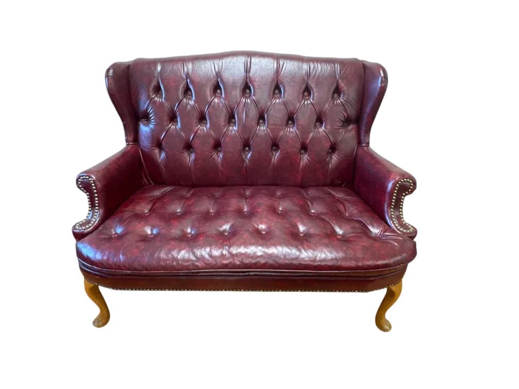 #8400 • Tufted wingback loveseat with nailhead trim, 42 x 21 x 38”