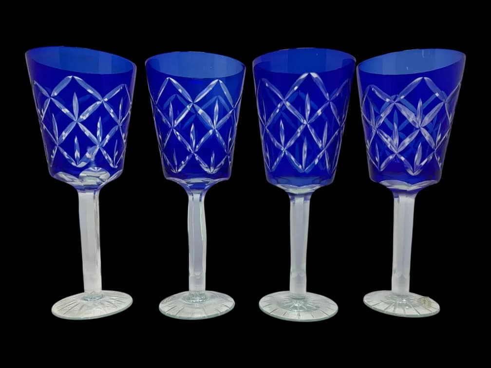 #1048 • Cobalt Cut to Clear Wine Goblets Set of 4