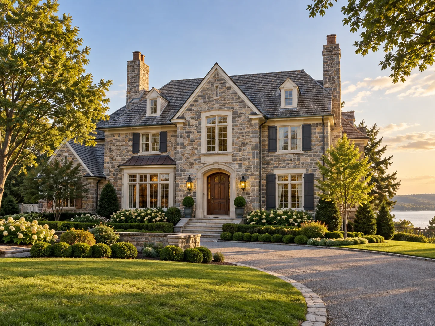 Illustrative luxury residence with mature landscaping